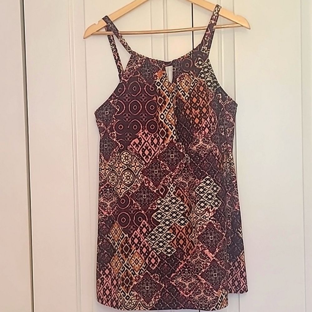 Coldwater Creek One Piece Swim Dress Multicolored Patchwork Print Size 12